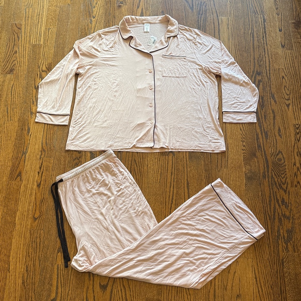 PJ Place Pale Blush Pink With Black Trim Modal Soft Pajamas XXL NWT - Picture 3 of 12